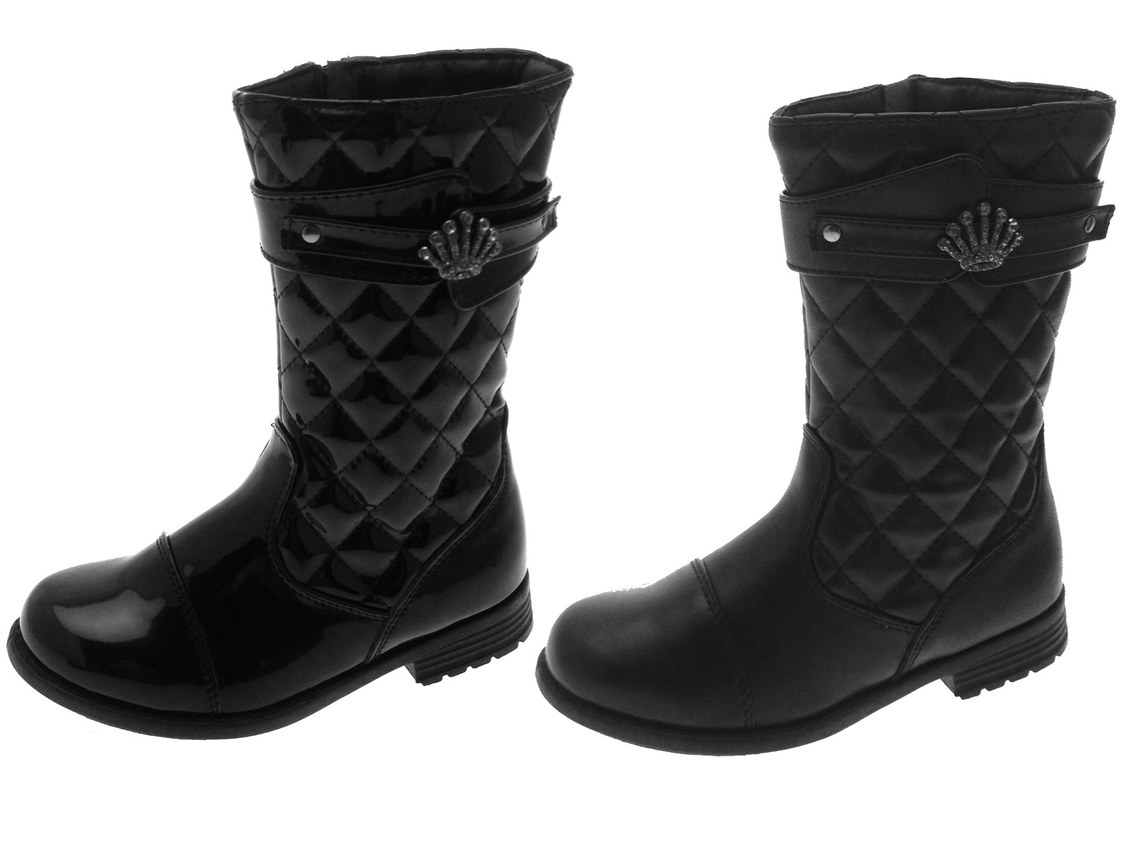 Kids Girls Faux Leather Quilted Mid Calf Length Boots Jewel Crown Size